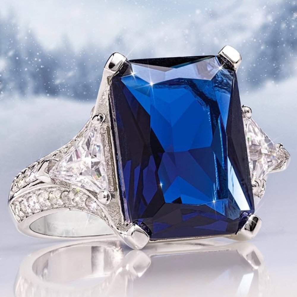Radiant Cut Blue Gemstone Zircon Luxury Party Rings for Women, PD506 - Picture 4 of 5